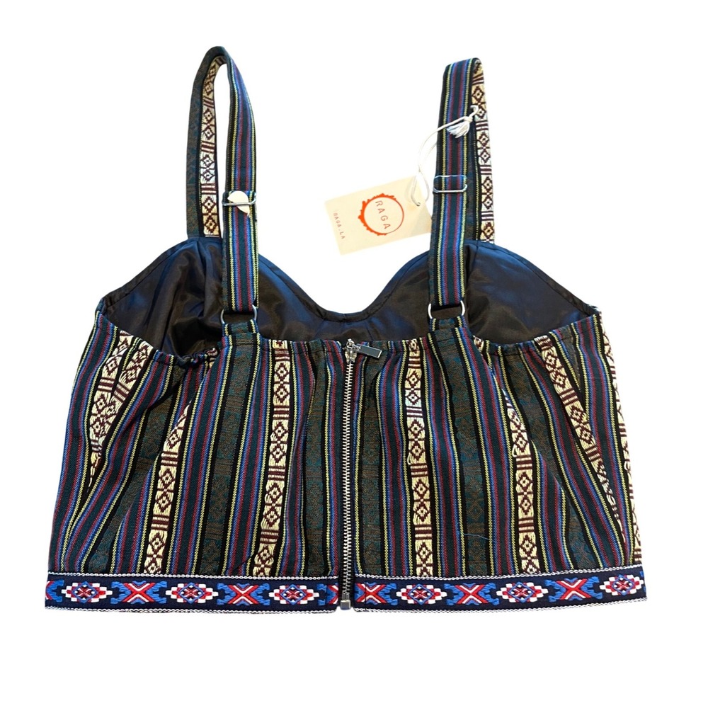 Raga Bustier Crop Top Womens Small Green Multi Boho Festival Woven Tapestry - Picture 3 of 6